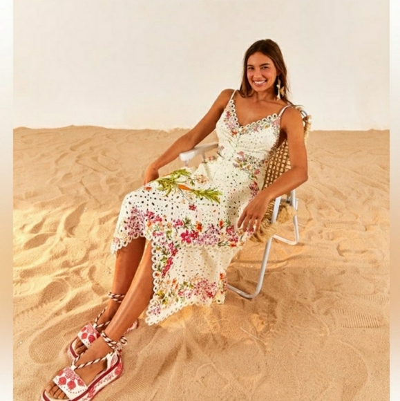 FARM Rio Dresses & Skirts - Farm rio delicate forest scarf print eyelet lace cotton sundress Size Medium